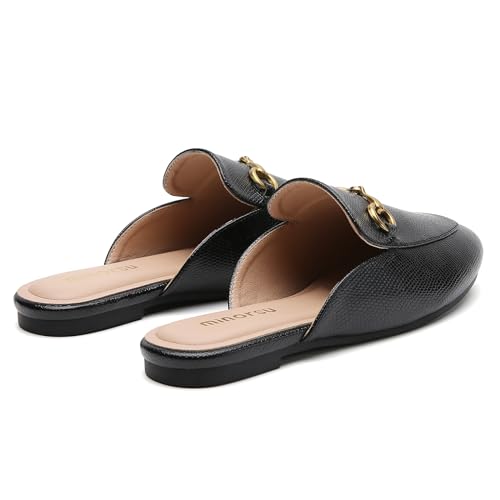 Minorsu Buckle Mules for Women Round Toe Backless Flat Mules Slides Mules Shoes Ladies Slip-on Loafers