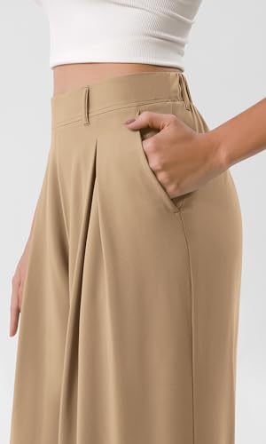 ODODOS Chiffon Flowy Pleated Wide Leg Pants for Women Built-in Shorts Lightweight High Waist Trouser with Pockets