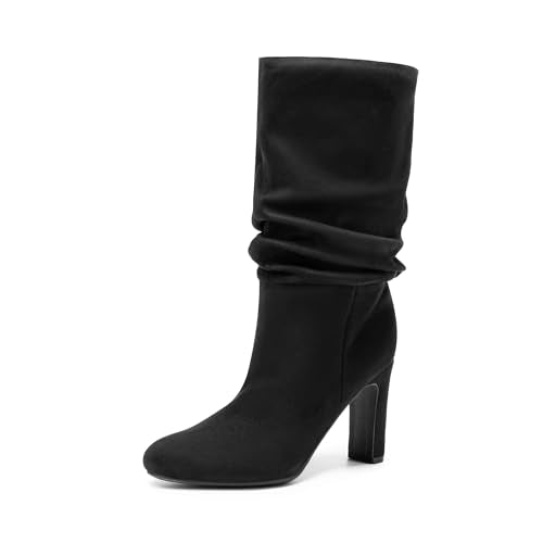 DREAM PAIRS Slouch Boots for Women Mid Calf, Women's Fashion Almond Toe High Heel Fall Winter Dressy Boots