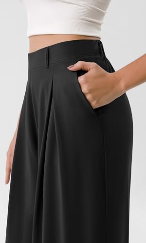 ODODOS Chiffon Flowy Pleated Wide Leg Pants for Women Built-in Shorts Lightweight High Waist Trouser with Pockets