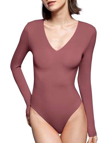 PUMIEY Bodysuits for women V Neck Long Sleeve Body Suit Sexy Tops Smoke Cloud Pro Collection