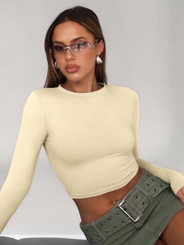 Trendy Queen Womens Long Sleeve Crop Tops Basic Slim Fitted Shirts Casual Fashion 2024 Y2k Tops Teen Girl Clothes