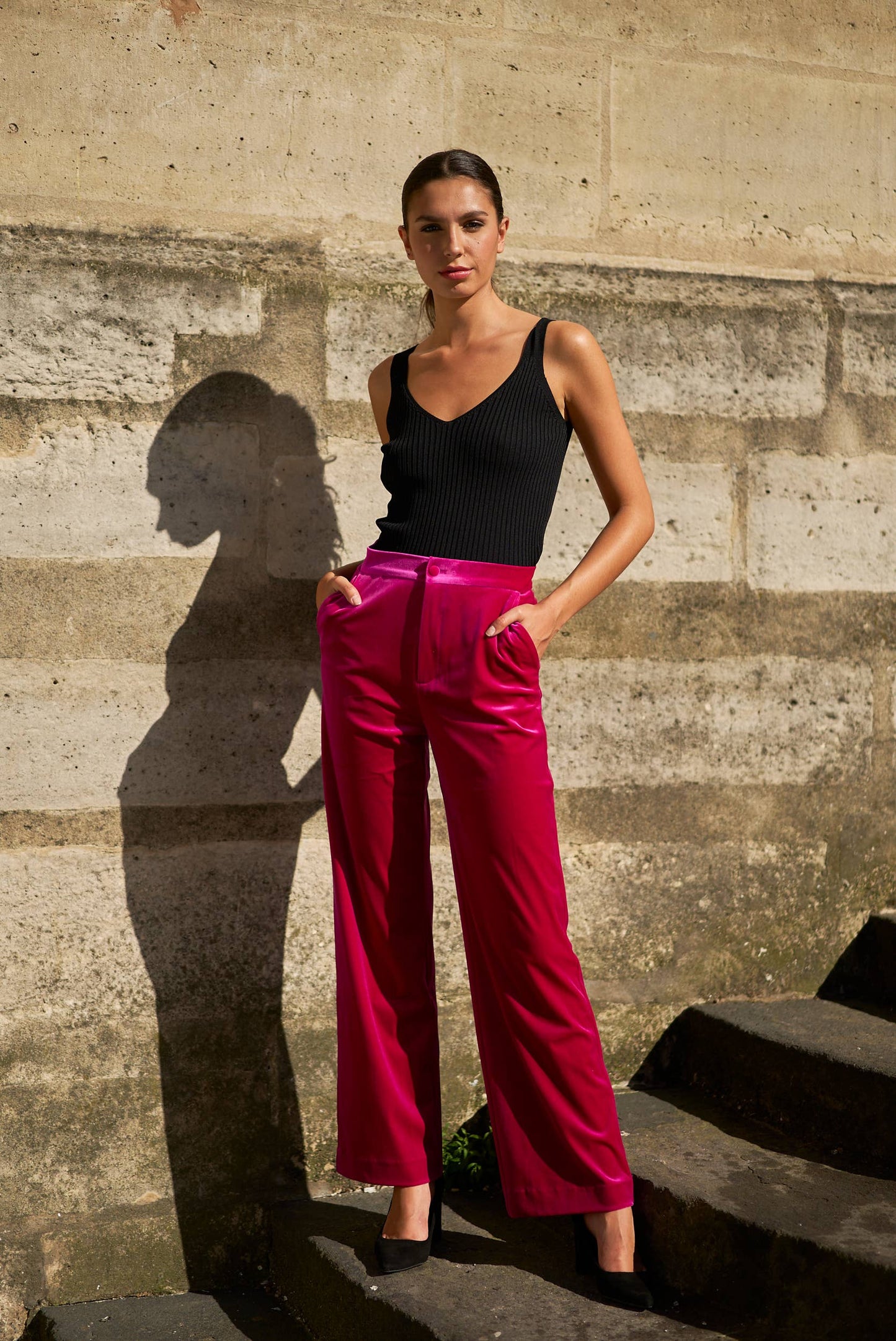 CHOKLATE PARIS - High-waisted straight-cut velvet trousers - P2228