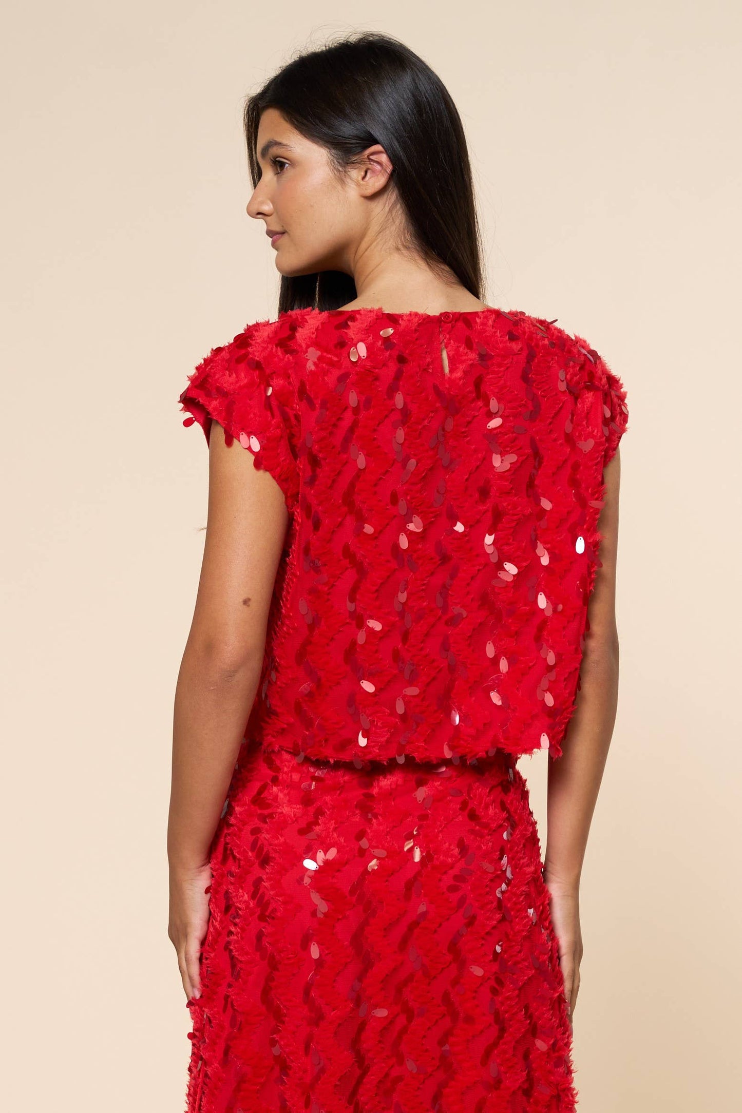 Lalavon - ILT5786 Short Sleeve Sequin Top