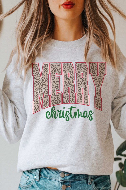 LEOPARD MERRY CHRISTMAS Graphic Sweatshirt