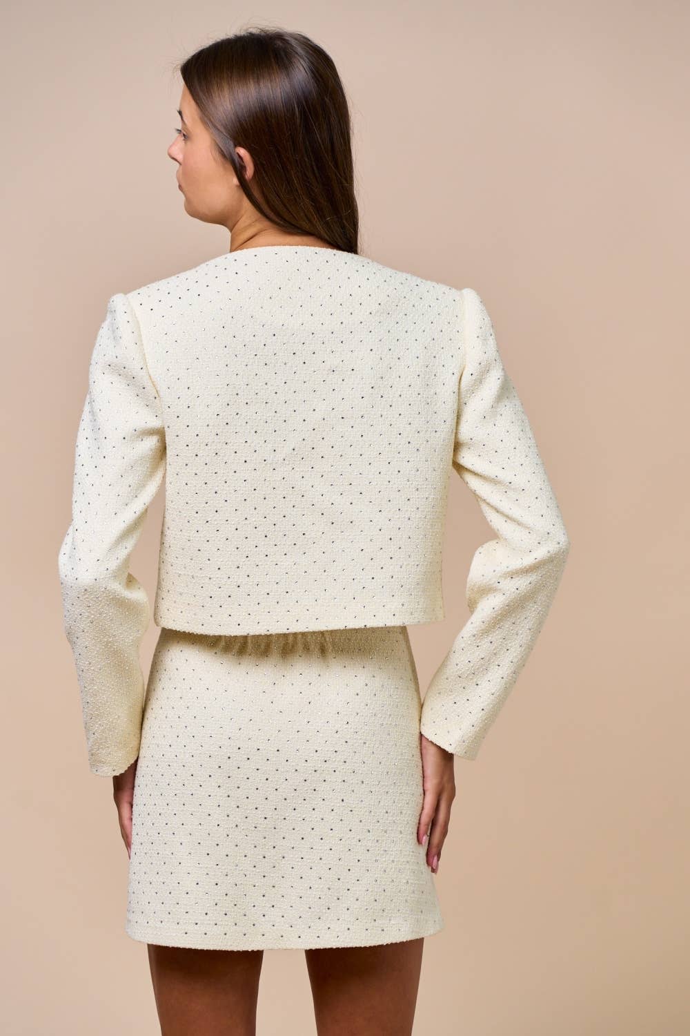 Lalavon - ILT6393 Tweed Jacket with Rhinestone Detail