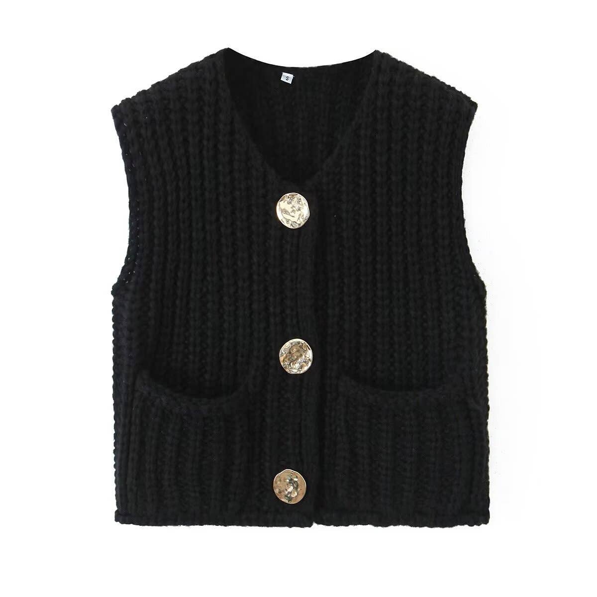 Rosa Clothing - Multicolor chunky needle knitted vest: Apricot / M