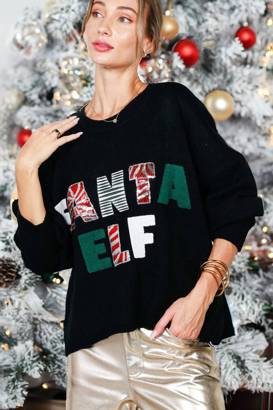 Vine & Love - SANTA ELF Sequin Embroidered Knitted Sweater Top VT82034-