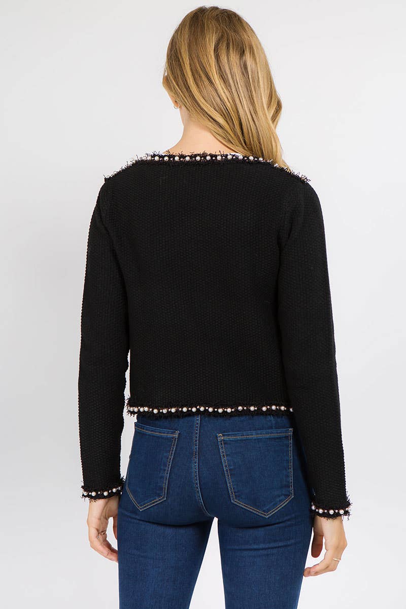 Strut & Bolt - Josette Frayed Pearl Detail Textured Knit Sweater
