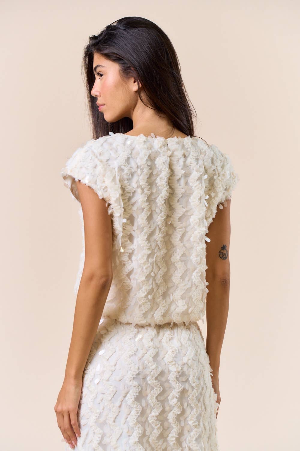 Lalavon - ILT5786 Short Sleeve Sequin Top