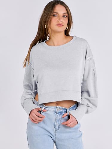 ANRABESS Womens Cropped Oversized Sweatshirts Crewneck Long Sleeve Pullover 2024 Fall Teen Girls Y2K Fashion Crop Tops