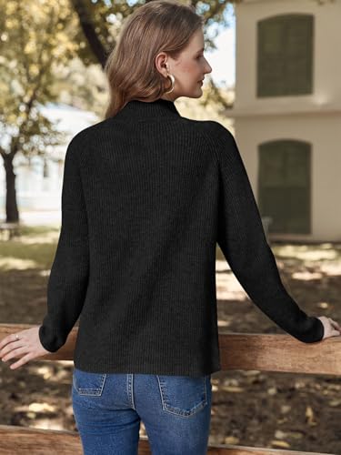 Women's Long Sleeve Ribbed Knit Sweater 2024 Fall Winter Casual Turtleneck Pullover Tops with Metal Buttons