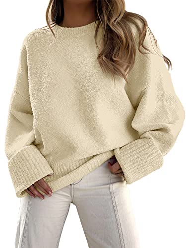 ANRABESS Women's Oversized Crewneck Long Sleeve Fuzzy Knit Casual Chunky Warm 2024 Fall Pullover Sweaters Top Trendy Outfits