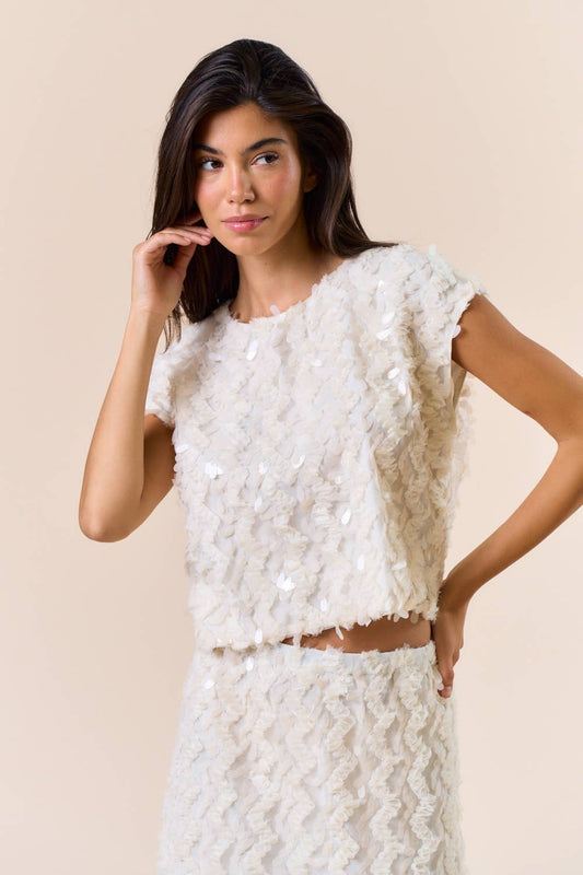 Lalavon - ILT5786 Short Sleeve Sequin Top