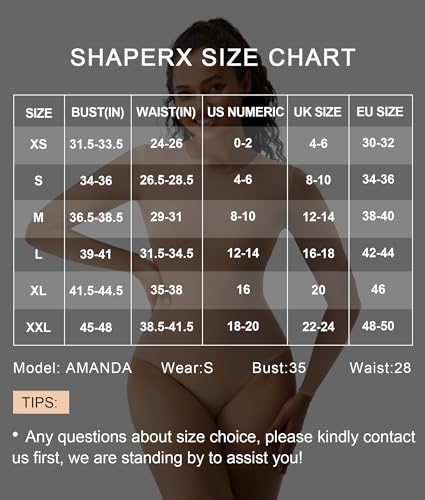 SHAPERX Women's Soft Crew Neck Bodysuit Fits Everybody Long Sleeve Body Suits Tops