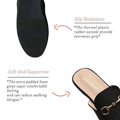 Minorsu Buckle Mules for Women Round Toe Backless Flat Mules Slides Mules Shoes Ladies Slip-on Loafers