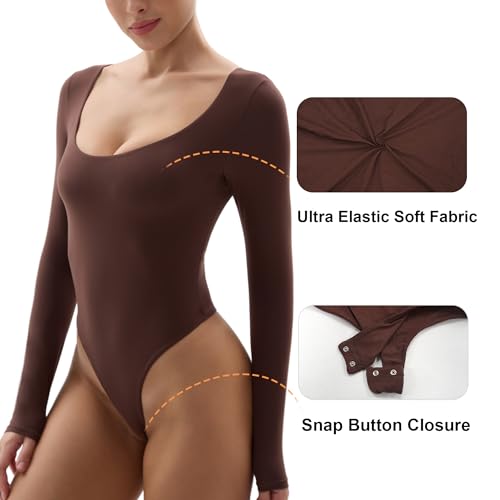 SHAPERX Women's Soft Crew Neck Bodysuit Fits Everybody Long Sleeve Body Suits Tops