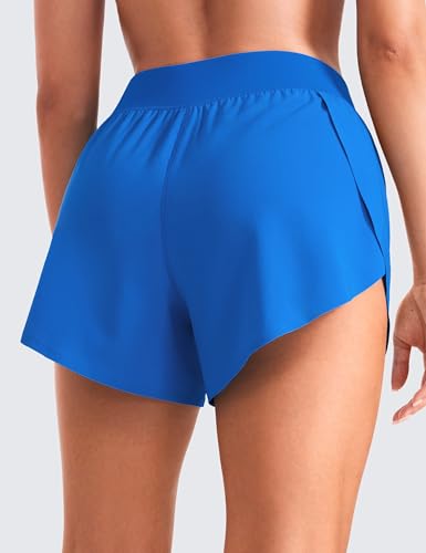 CRZ YOGA Mid Waisted Dolphin Athletic Shorts for Women Lightweight High Split Gym Workout Shorts with Liner Quick Dry