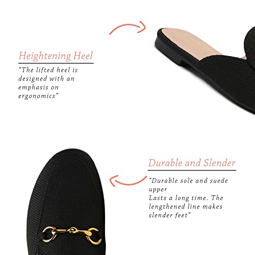 Minorsu Buckle Mules for Women Round Toe Backless Flat Mules Slides Mules Shoes Ladies Slip-on Loafers