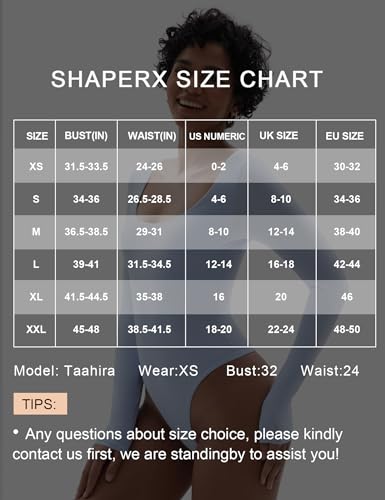 SHAPERX Women's Soft Crew Neck Bodysuit Fits Everybody Long Sleeve Body Suits Tops