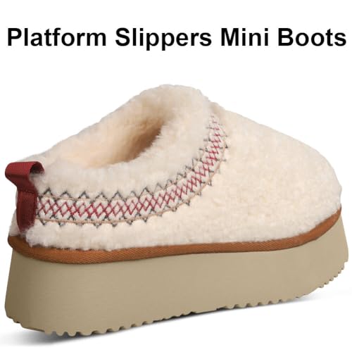 Women's Platform Slippers Mini Boots Braid Slippers with Plush Fleece Lining Fuzzy Slippers for Women Slip on Clogs