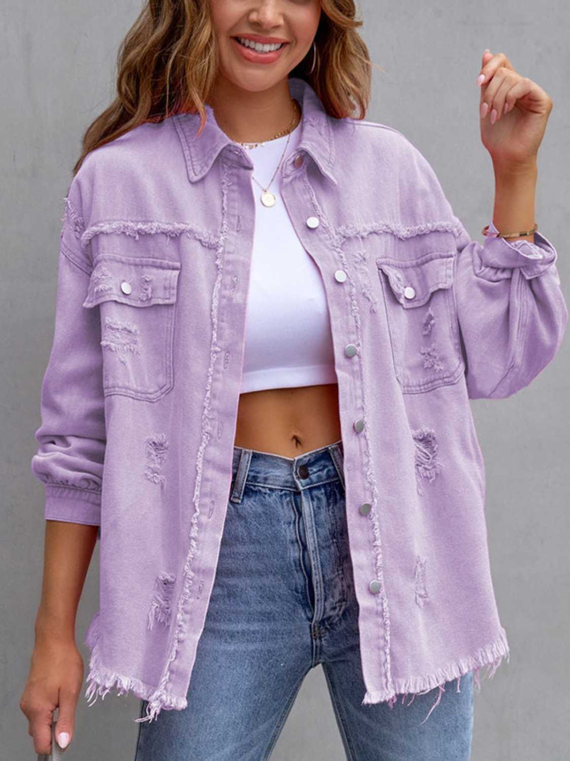 Distressed Drop Shoulder Denim Jacket