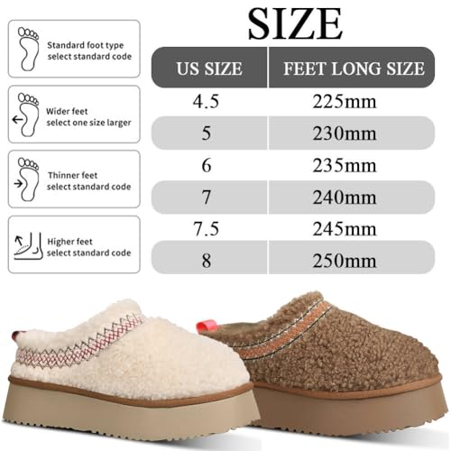 Women's Platform Slippers Mini Boots Braid Slippers with Plush Fleece Lining Fuzzy Slippers for Women Slip on Clogs