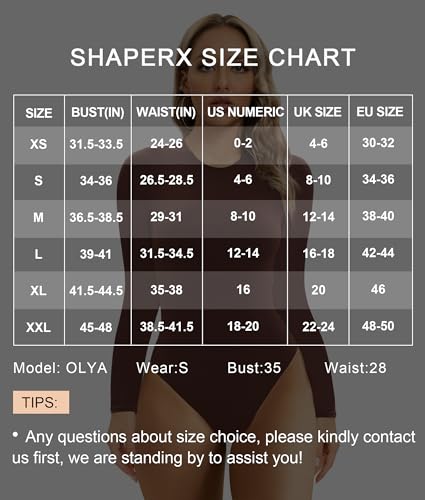 SHAPERX Women's Soft Crew Neck Bodysuit Fits Everybody Long Sleeve Body Suits Tops