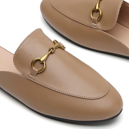 Minorsu Buckle Mules for Women Round Toe Backless Flat Mules Slides Mules Shoes Ladies Slip-on Loafers