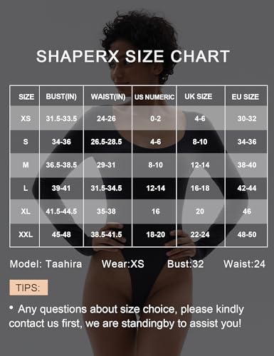 SHAPERX Women's Soft Crew Neck Bodysuit Fits Everybody Long Sleeve Body Suits Tops