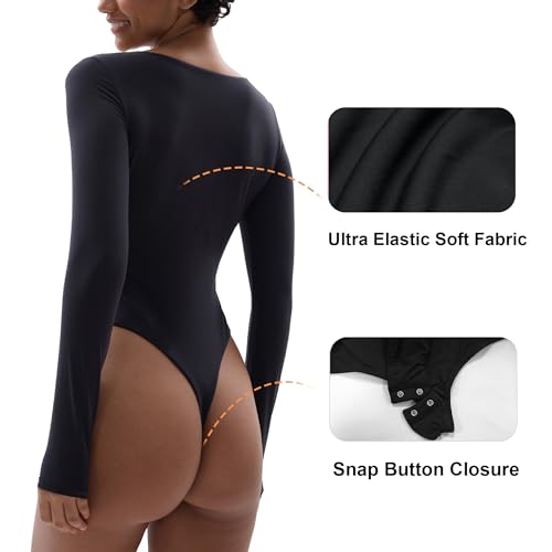 SHAPERX Women's Soft Crew Neck Bodysuit Fits Everybody Long Sleeve Body Suits Tops