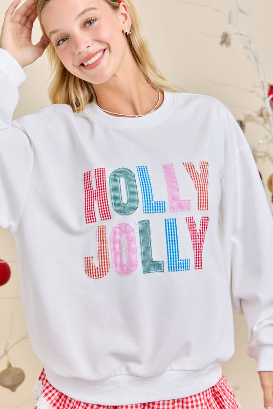 Main Strip - Holly Jolly White Holiday Sweatshirt Festive Winter Pullover