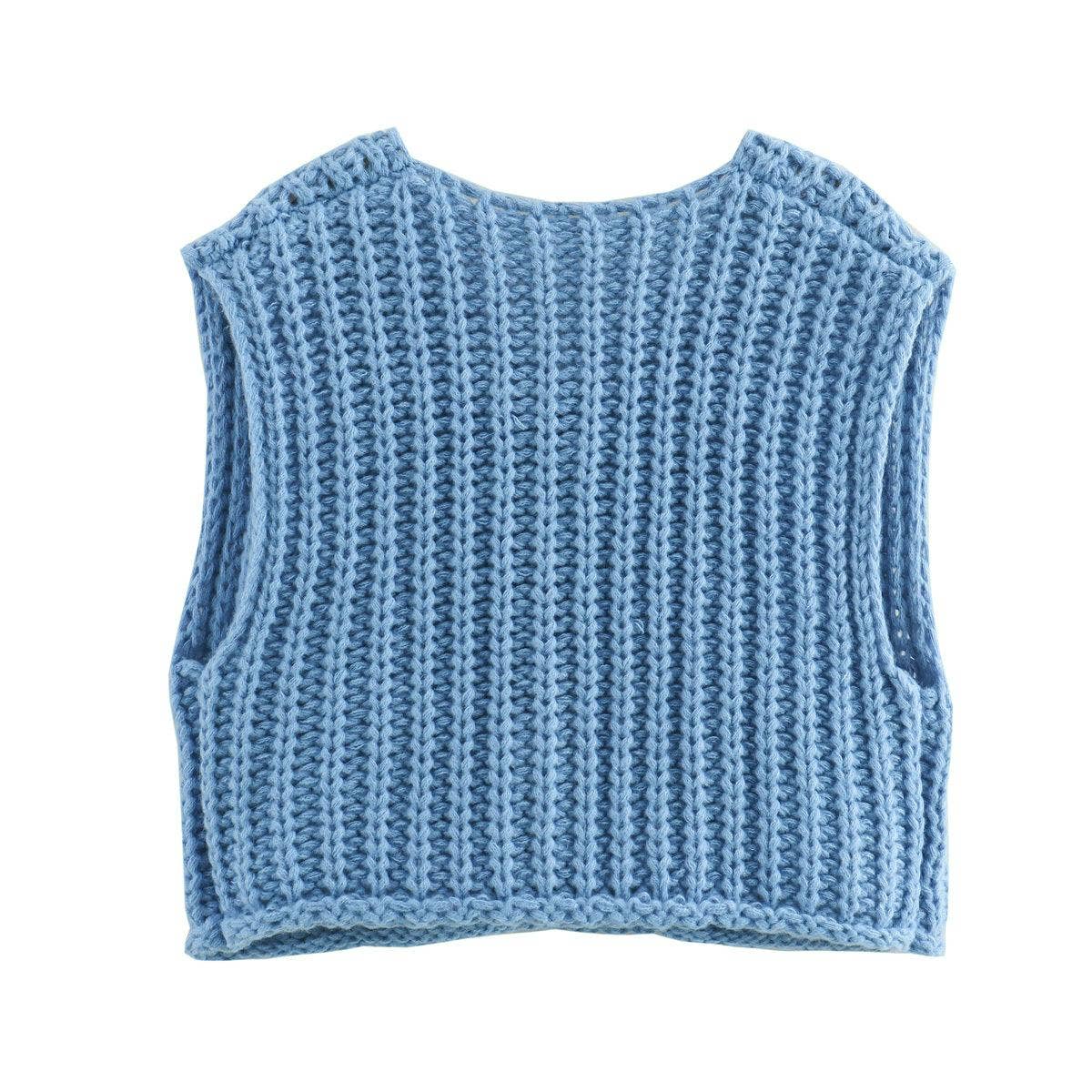 Rosa Clothing - Multicolor chunky needle knitted vest: Apricot / M