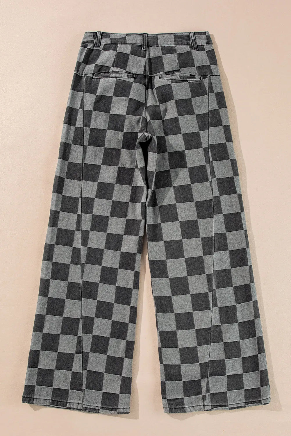 Checkered Wide Leg Jeans with Pockets