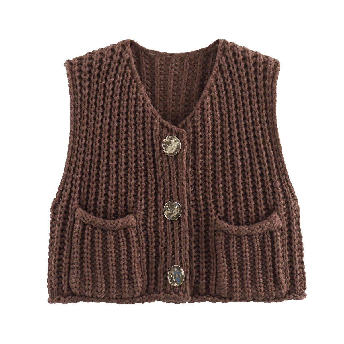 Rosa Clothing - Multicolor chunky needle knitted vest: Apricot / M