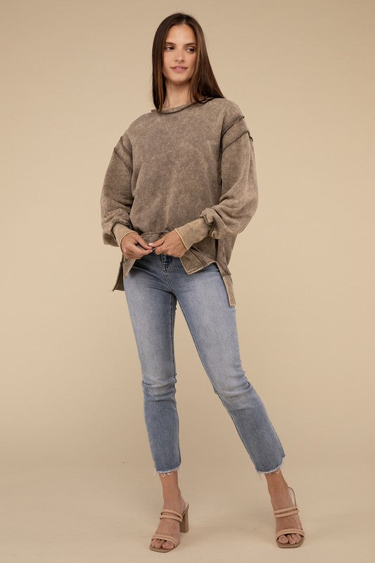 Acid Wash French Terry Exposed-Seam Sweatshirt