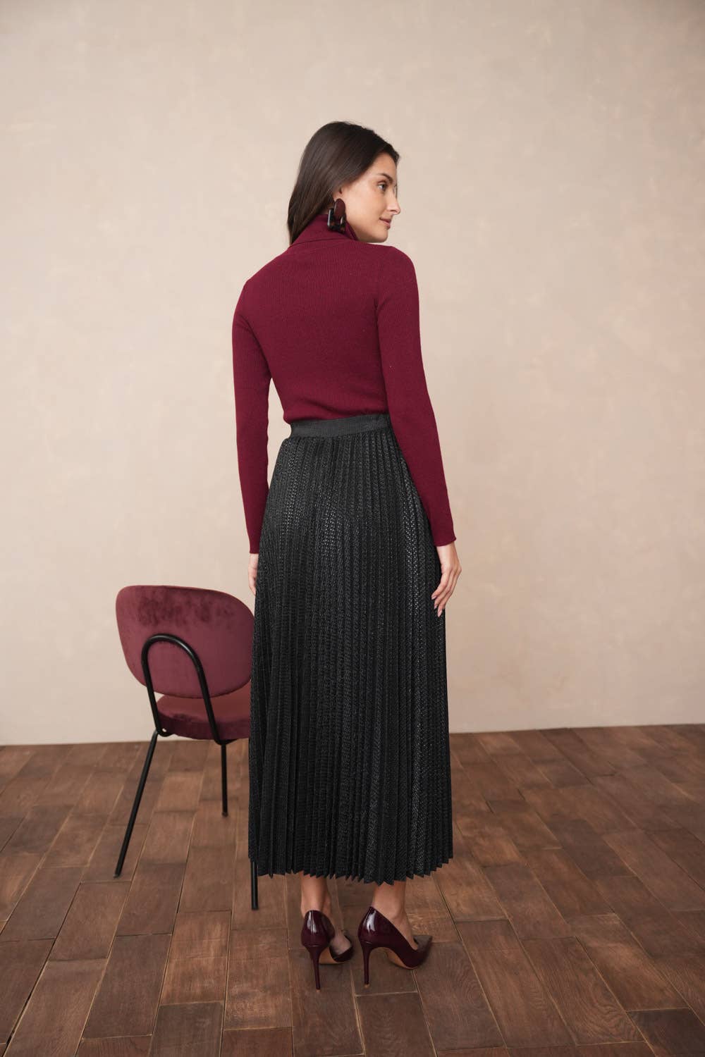 CHOKLATE PARIS - Long pleated skirt with metallic threads - CK08351