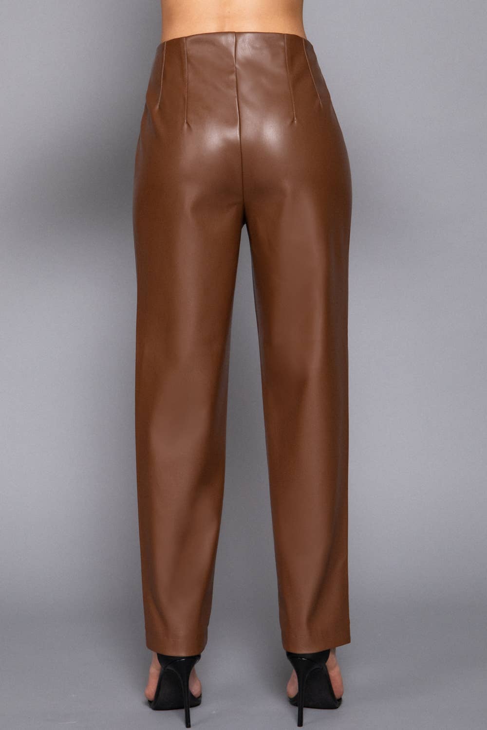 Active Basic | Active USA - Hight Waist Slim Fit Faux Leather Long Pants: BRN-warm brown / M