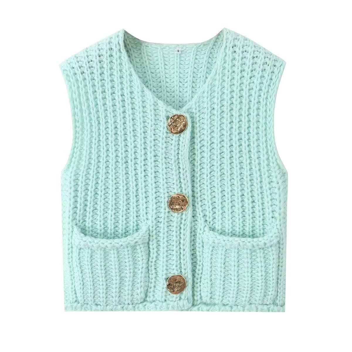 Rosa Clothing - Multicolor chunky needle knitted vest: Apricot / M