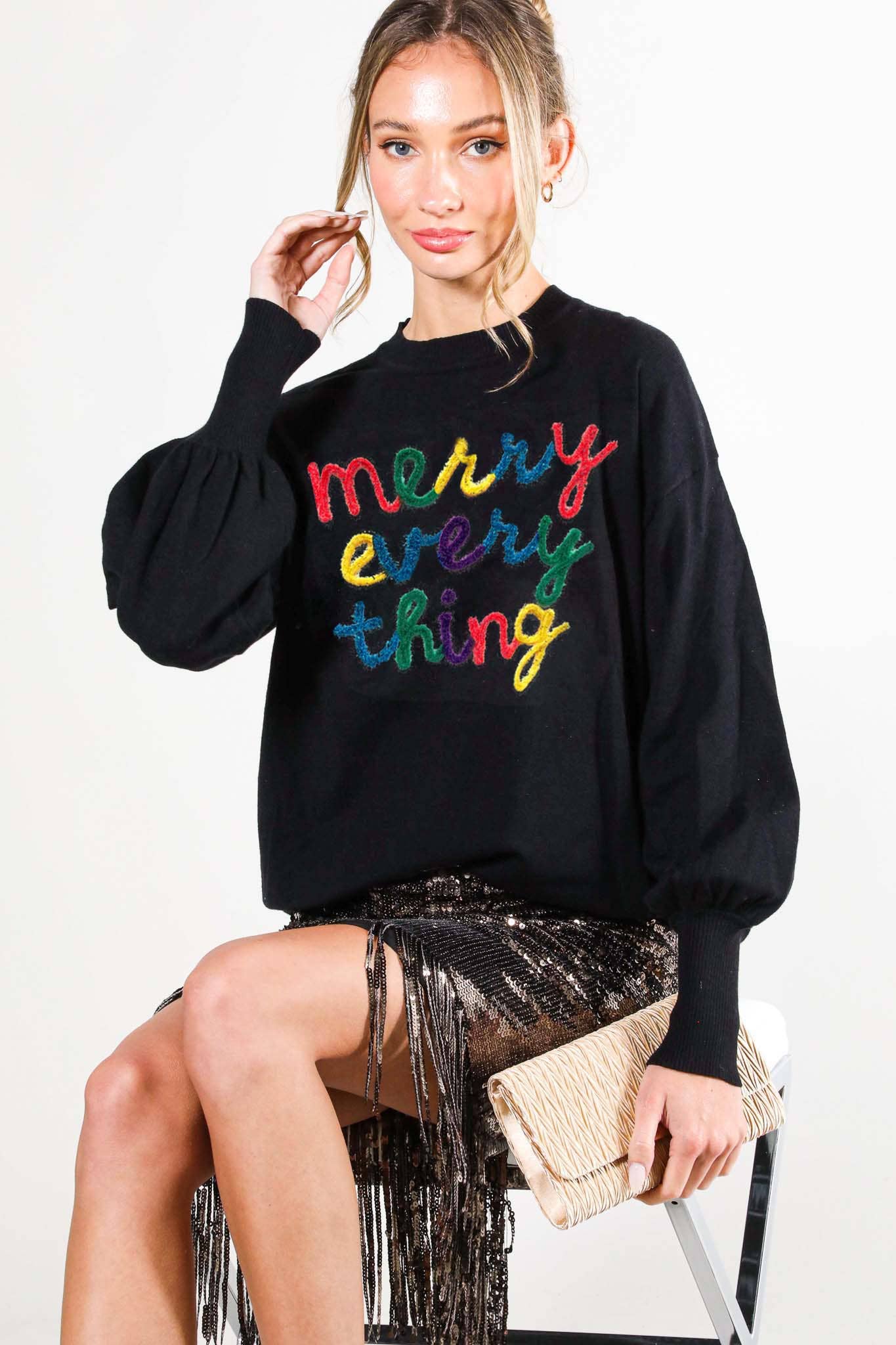 Vine & Love - Merry Everything Pop-Up Letter Graphic Knit Sweater VT81729