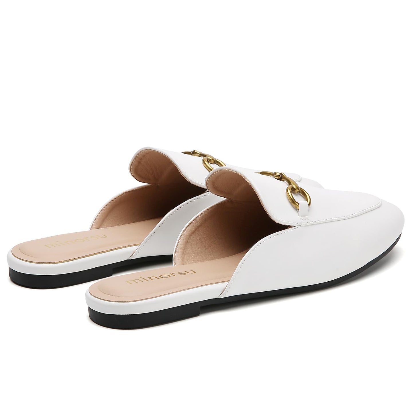 Minorsu Buckle Mules for Women Round Toe Backless Flat Mules Slides Mules Shoes Ladies Slip-on Loafers