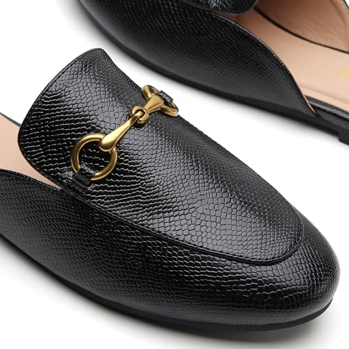 Minorsu Buckle Mules for Women Round Toe Backless Flat Mules Slides Mules Shoes Ladies Slip-on Loafers