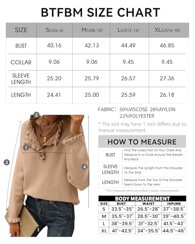 BTFBM 2024 Womens Sweaters Fall Winter Outfits Long Sleeve Button Down Ruffle Crew Neck Casual Knitted Pullover Tops