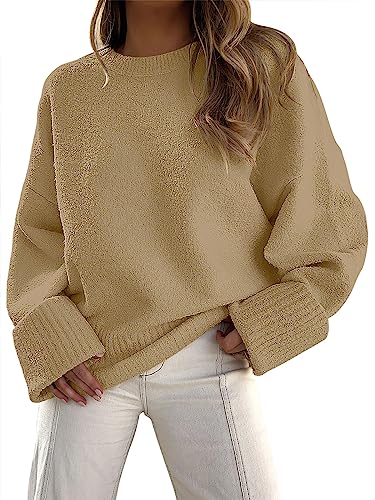 ANRABESS Women's Oversized Crewneck Long Sleeve Fuzzy Knit Casual Chunky Warm 2024 Fall Pullover Sweaters Top Trendy Outfits