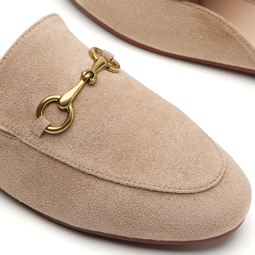 Minorsu Buckle Mules for Women Round Toe Backless Flat Mules Slides Mules Shoes Ladies Slip-on Loafers