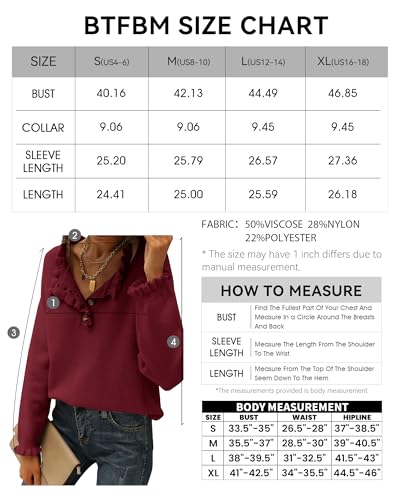 BTFBM 2024 Womens Sweaters Fall Winter Outfits Long Sleeve Button Down Ruffle Crew Neck Casual Knitted Pullover Tops