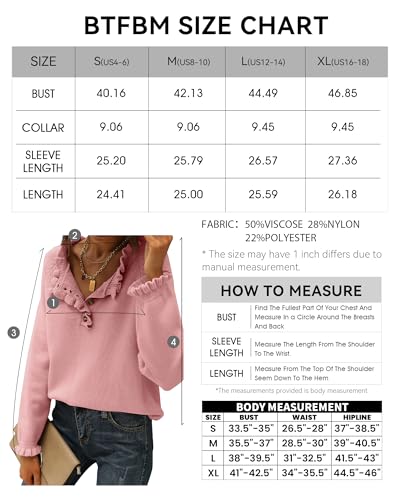 BTFBM 2024 Womens Sweaters Fall Winter Outfits Long Sleeve Button Down Ruffle Crew Neck Casual Knitted Pullover Tops