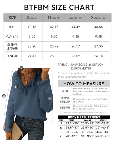 BTFBM 2024 Womens Sweaters Fall Winter Outfits Long Sleeve Button Down Ruffle Crew Neck Casual Knitted Pullover Tops