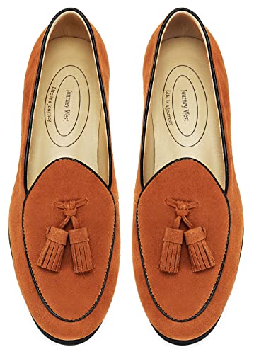 Journey West Suede Tassel Loafer for Women Slip-on Belgian Penny Loafers Shoes for Women in Many Colors