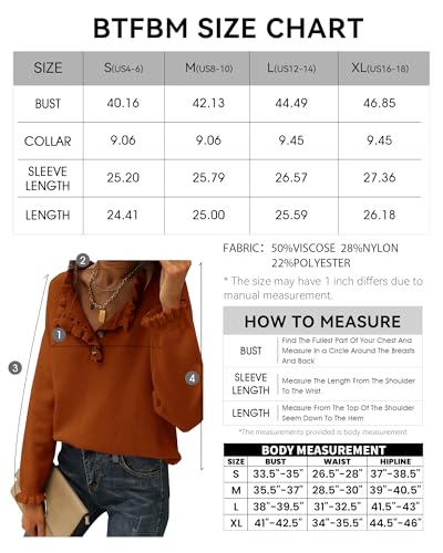 BTFBM 2024 Womens Sweaters Fall Winter Outfits Long Sleeve Button Down Ruffle Crew Neck Casual Knitted Pullover Tops